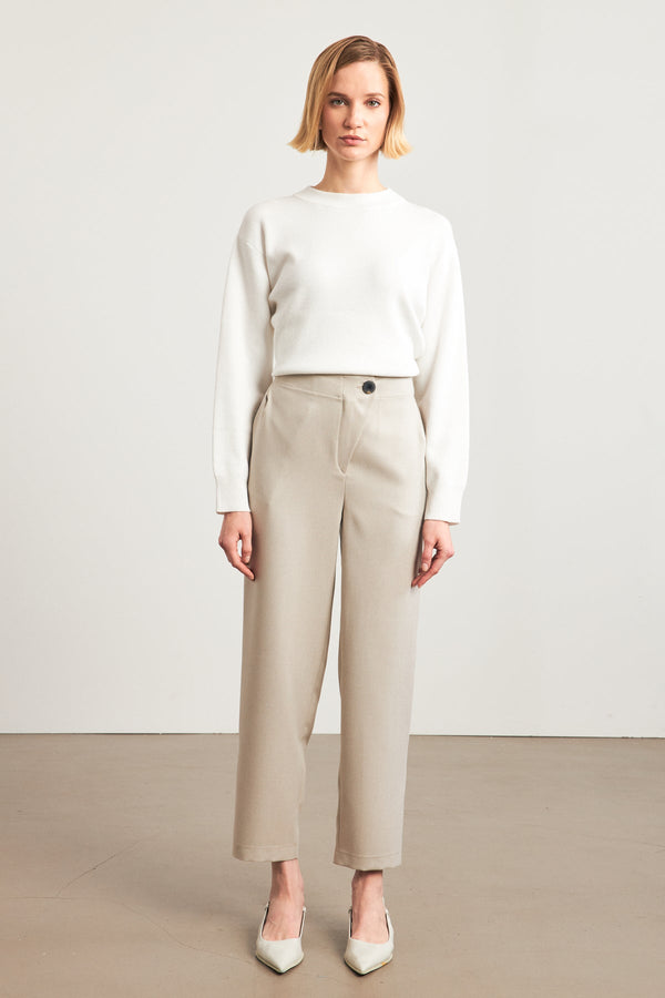 Setre Asymmetric Closure Elastic Waist Trousers Beige