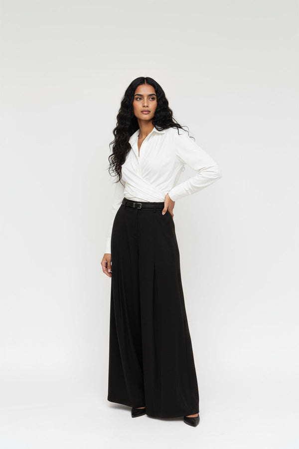 Setre Inverted Pleat Wide Trousers Black