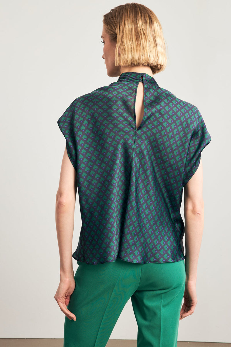 Setre Turtleneck Patterned Blouse Green/Navy