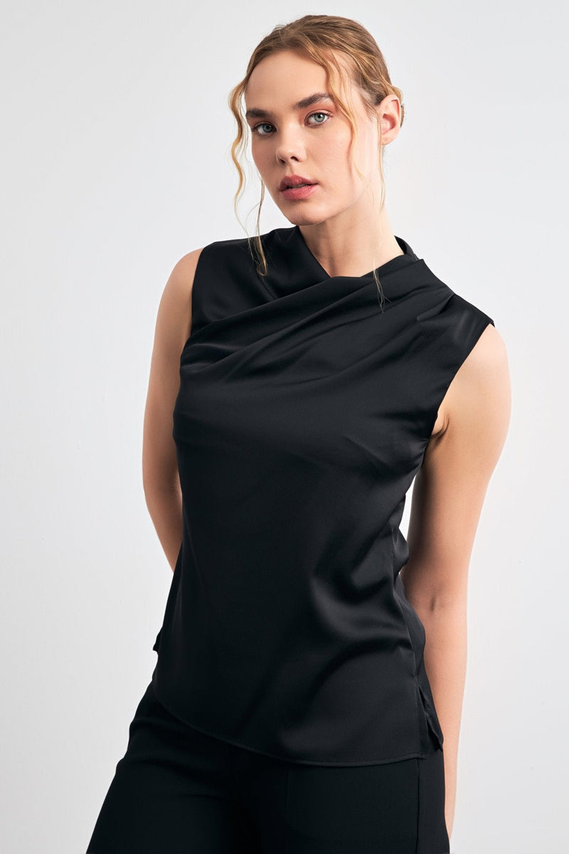 Setre Asymmetric Collar Sleeveless Blouse Black