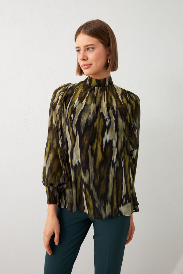 Setre Turtleneck Patterned Blouse Brown