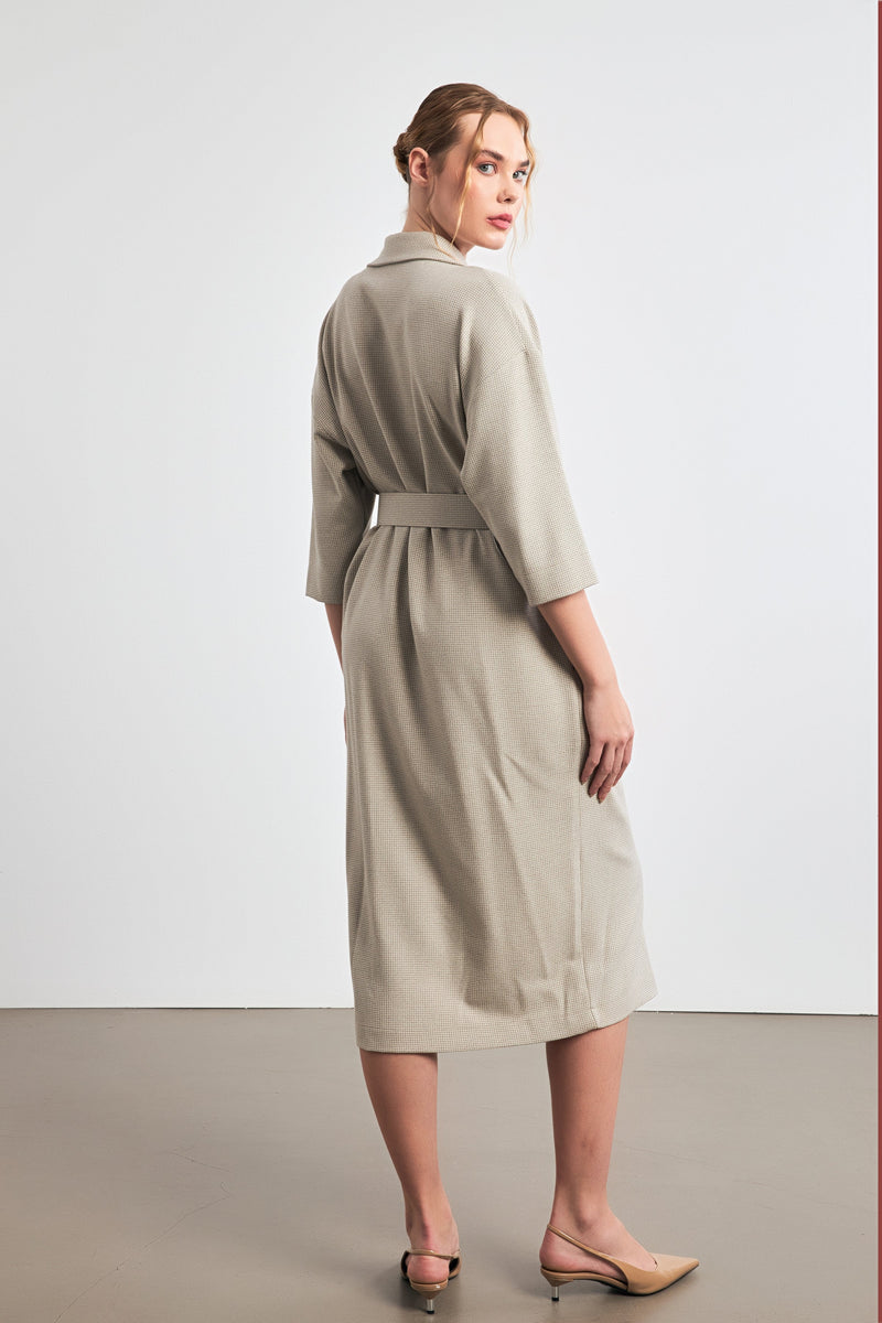 Setre Long Sleeve Belted Shirt Dress Beige