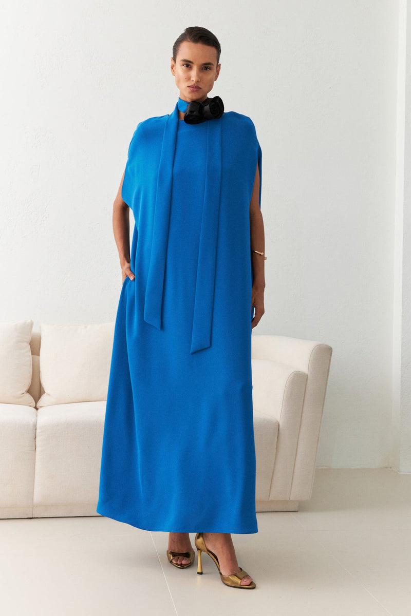 Setre Detailed Comfortable Cut Maxi Dress Blue