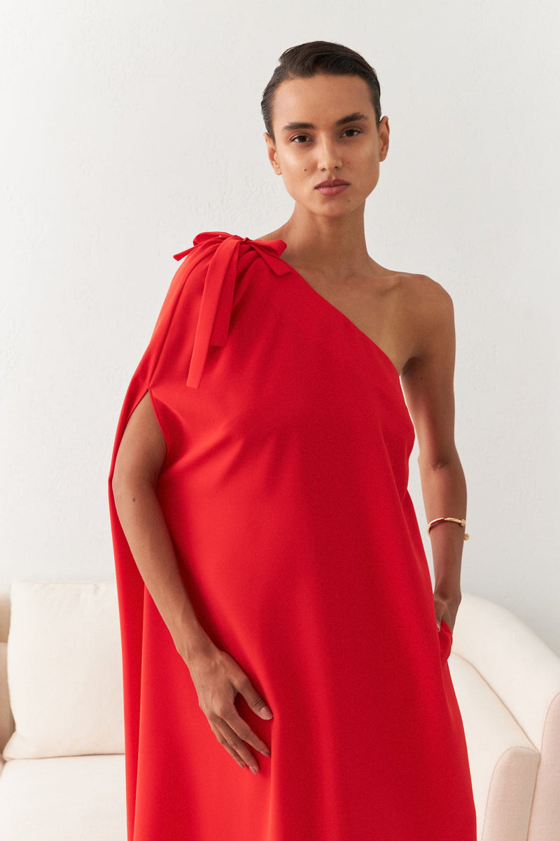 Setre One Shoulder Midi Dress Red