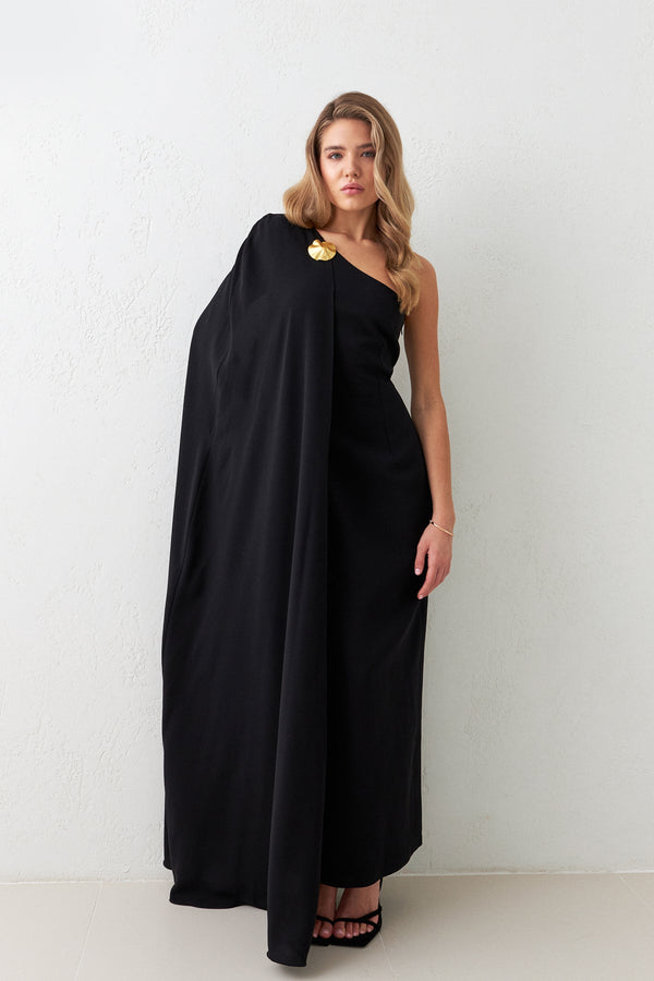 Setre Cape Effect Evening Dress Black