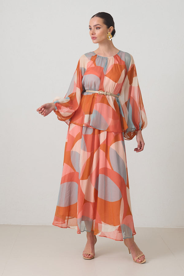 Setre Two-Piece Form Printed Dress Orange