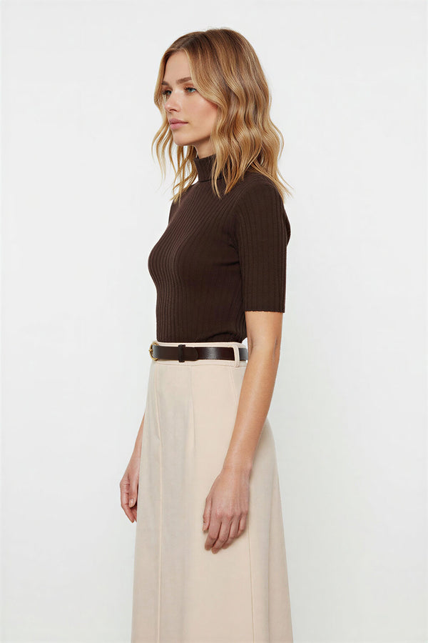 Setre Full Pattern Midi Length Skirt Beige