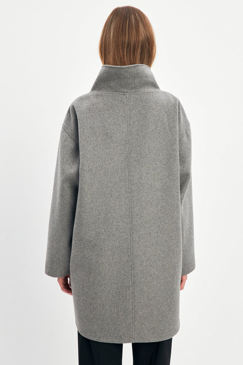 Setre Asymmetrical Neck Detailed Coat Grey