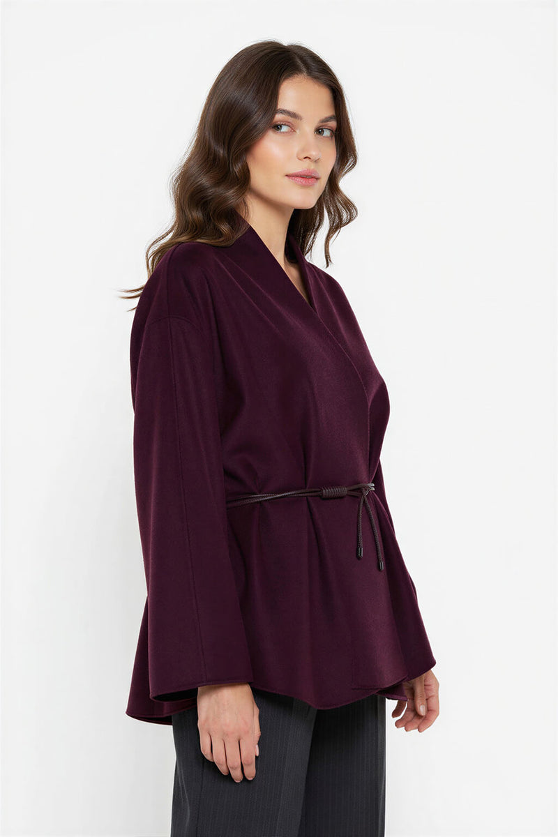 Setre Collarless Loose Comfortable Cut Coat Burgundy