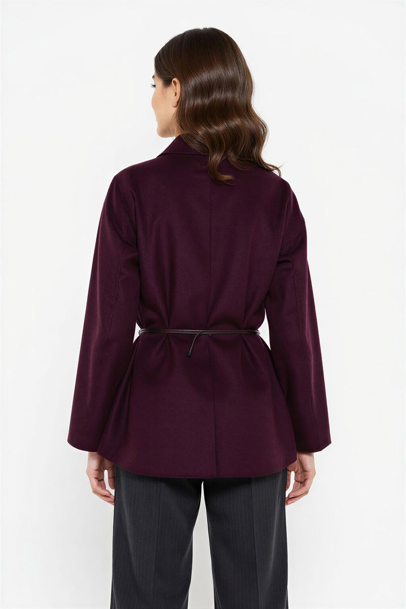 Setre Collarless Loose Comfortable Cut Coat Burgundy