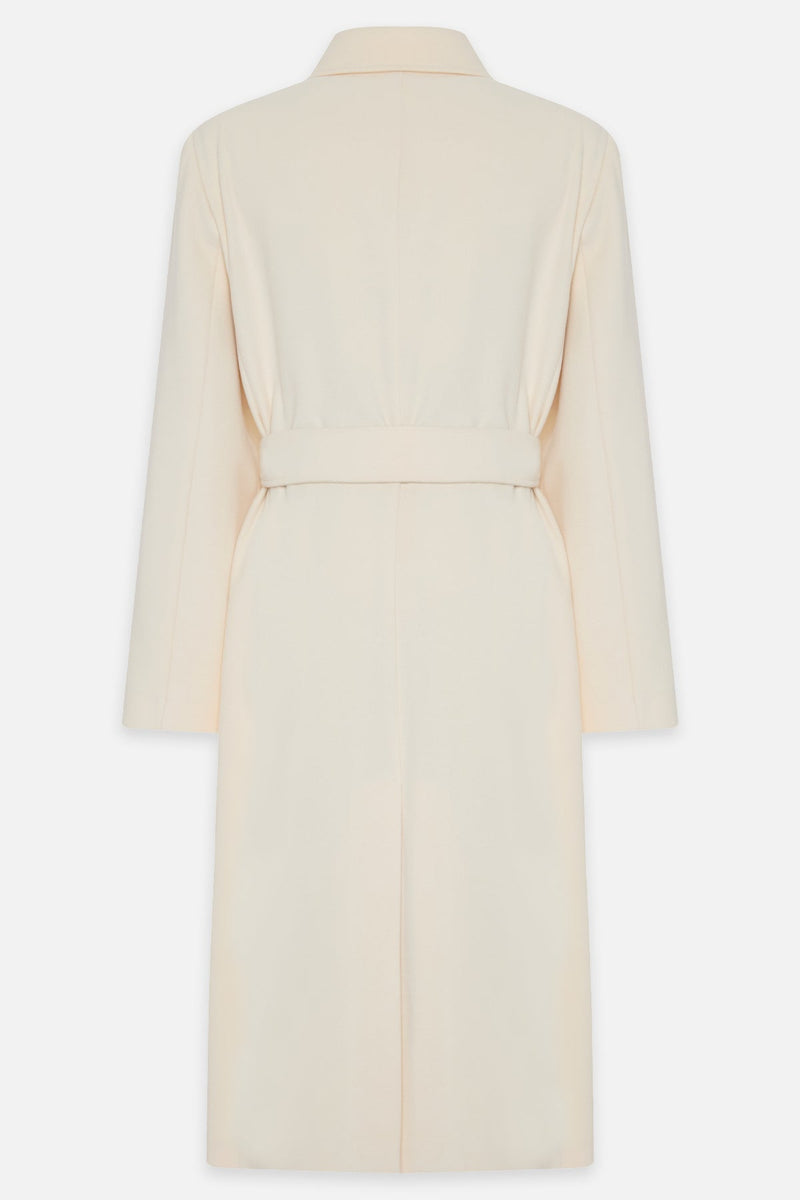 Setre Button Detailed Belted Long Coat Cream