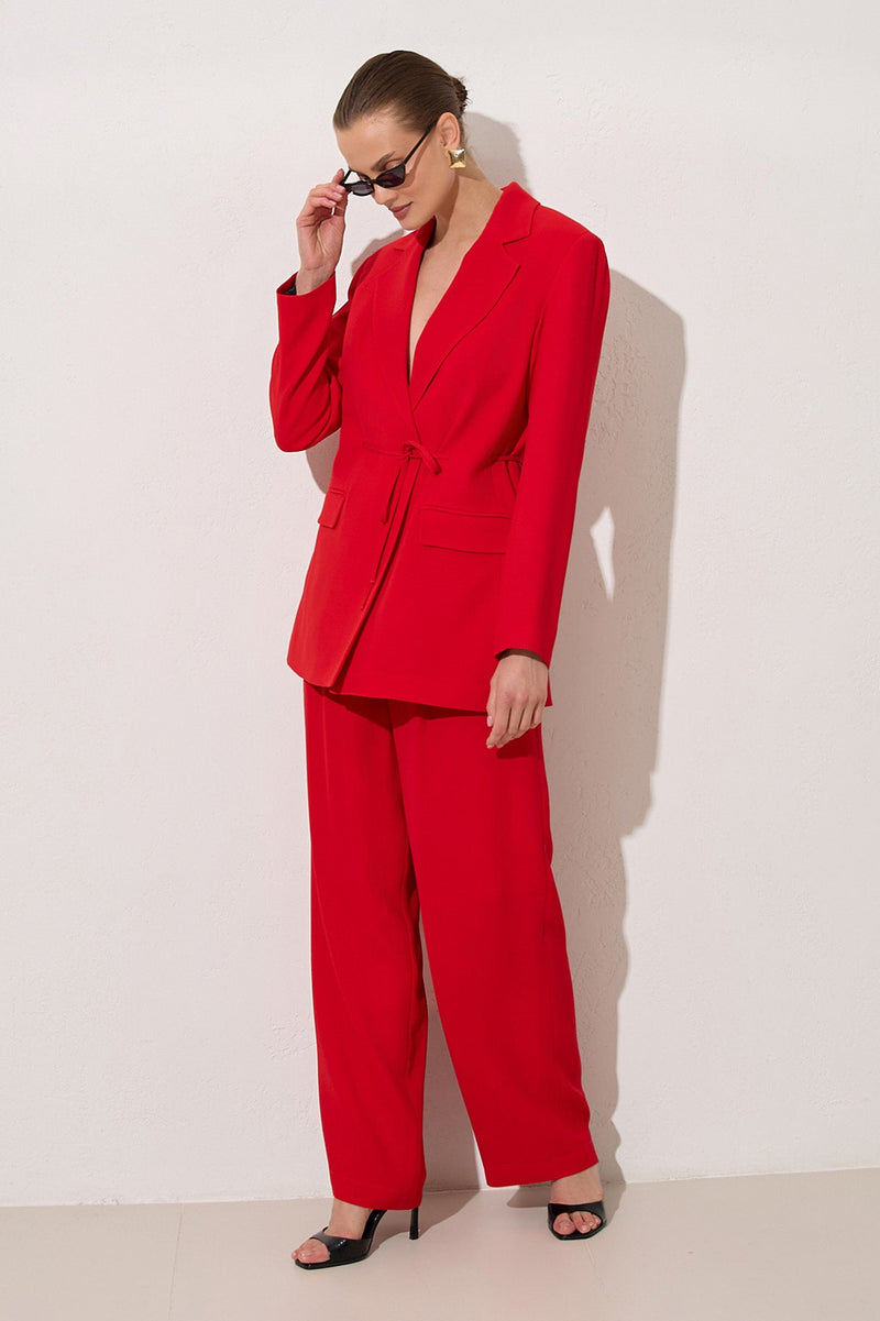 Setre Flap Pockets Drawstring Suit Red