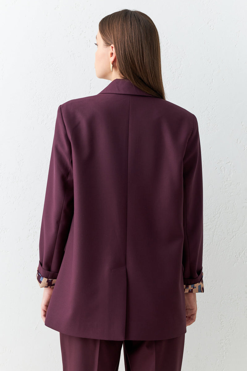 Setre Inner Lining Detailed Single Button Jacket Burgundy