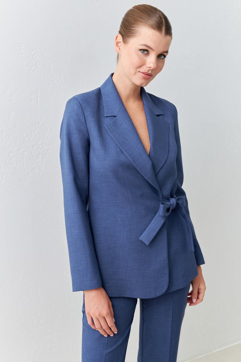 Setre Asymmetrical Side Tie Detailed Jacket Indigo