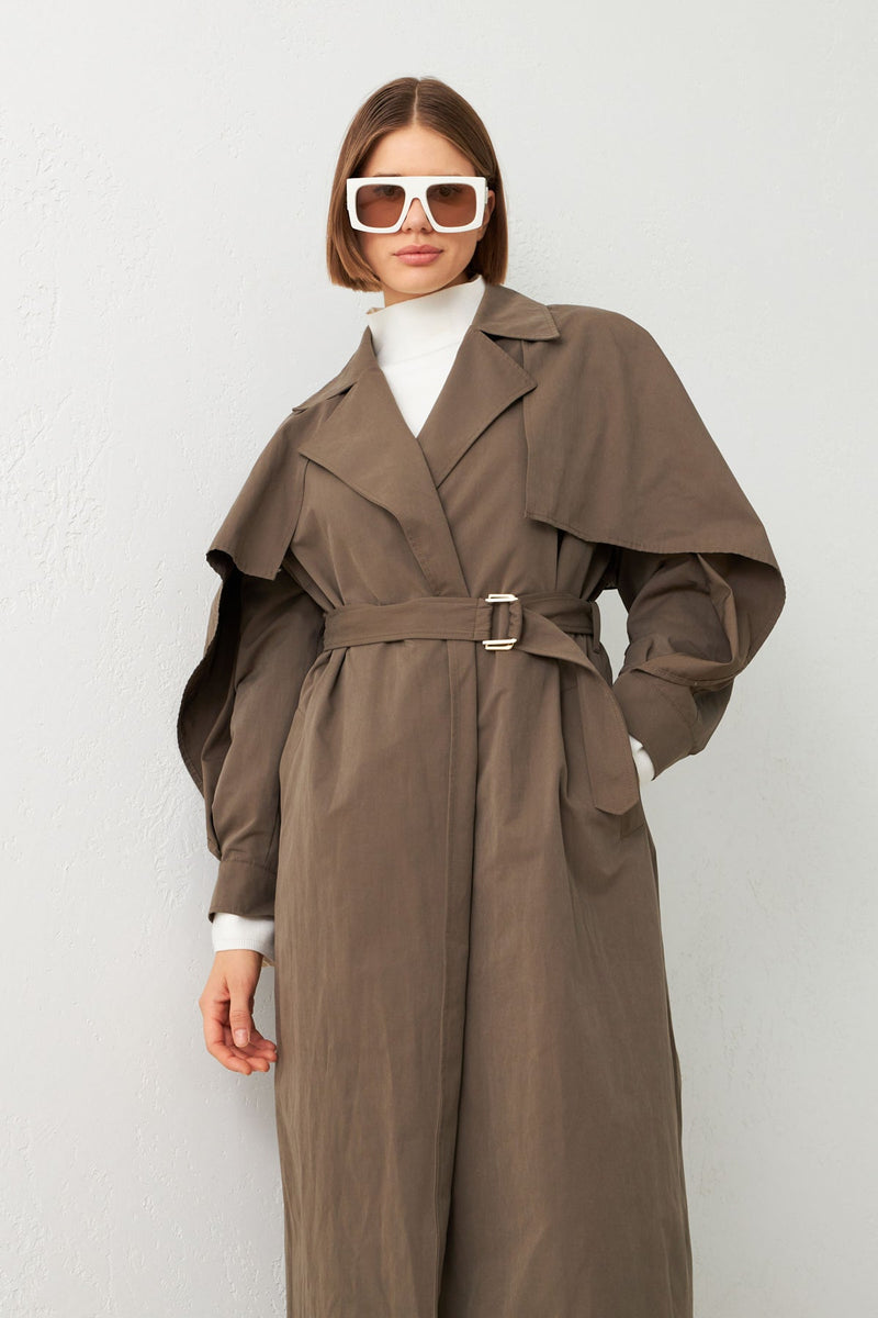 Setre Belted Trench Coat With Pockets Khaki