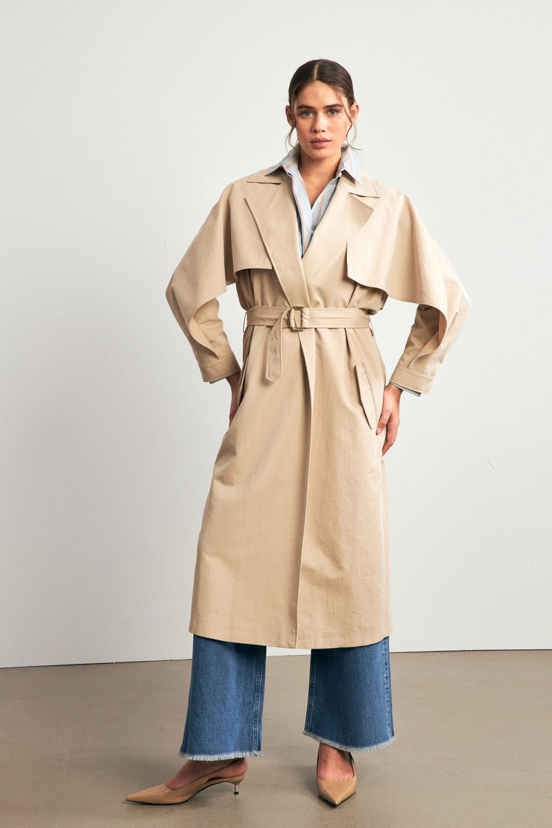 Setre Belted Trench Coat With Pockets Beige