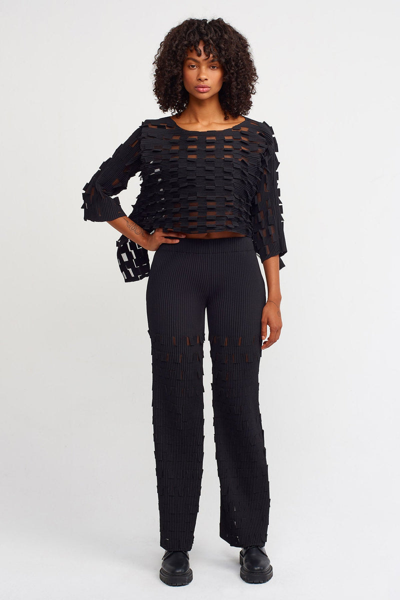 NU Square Detail Pleated Blouse Black