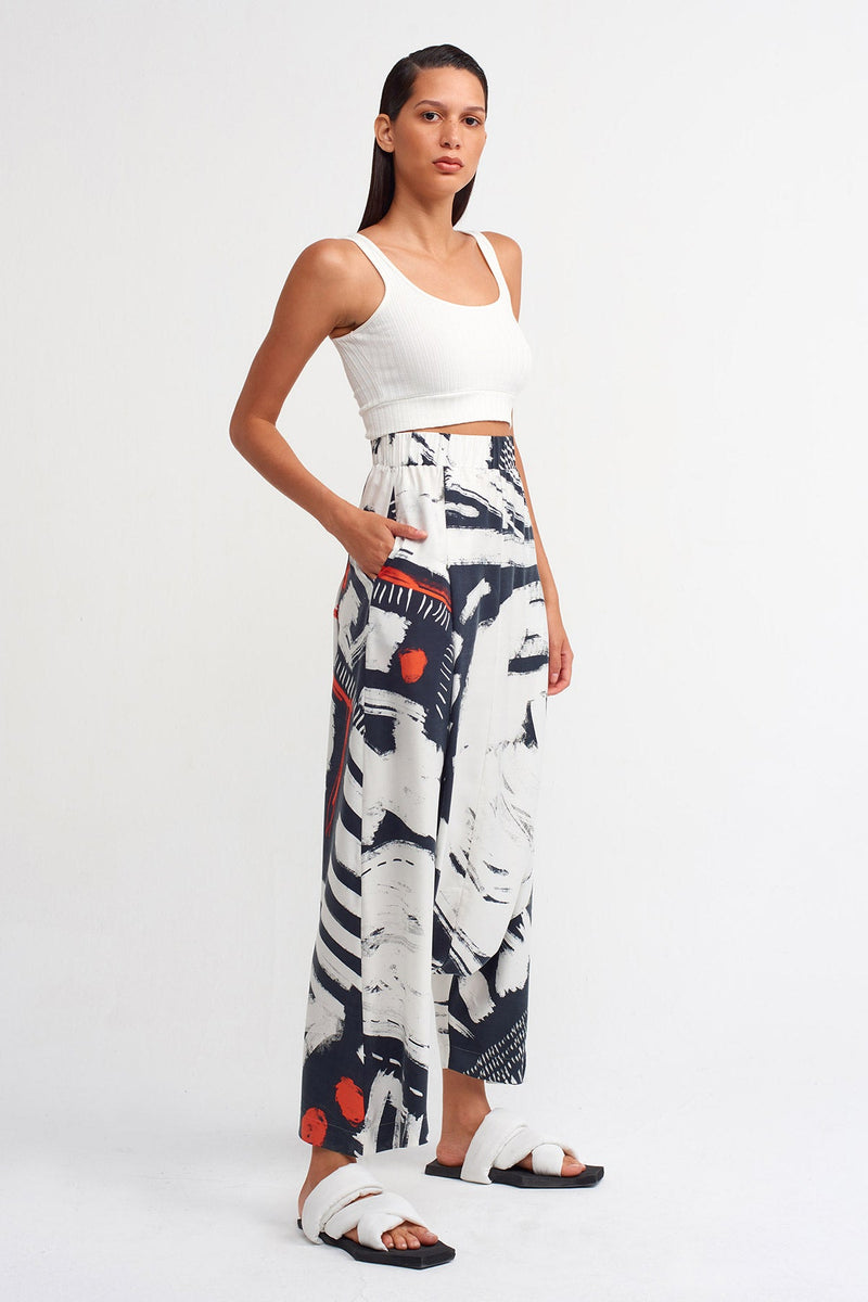 NU Printed Harem Trouser Black/Off White