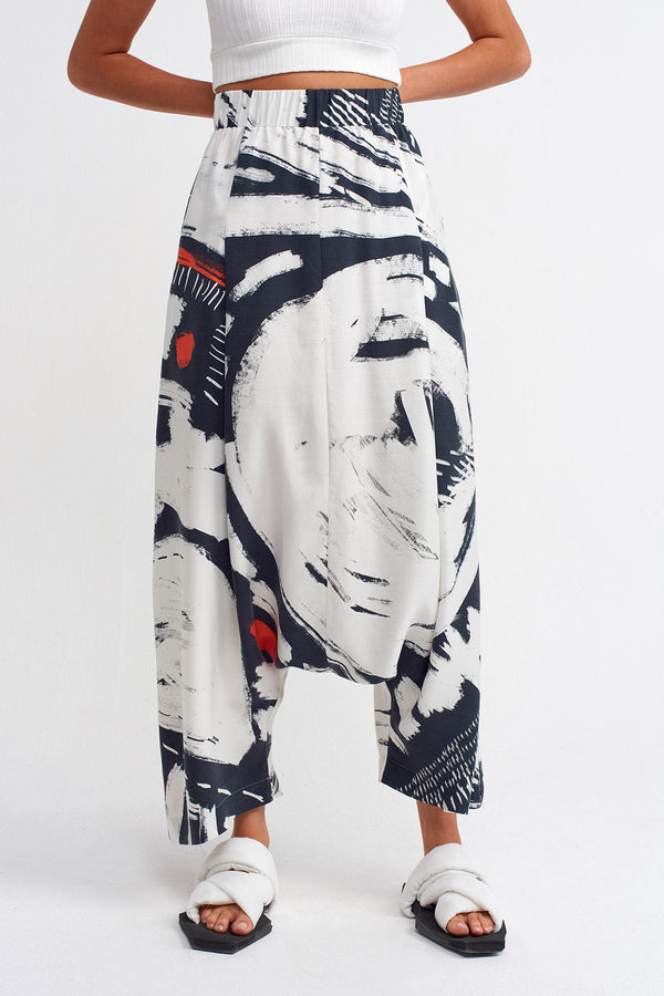 NU Printed Harem Trouser Black/Off White