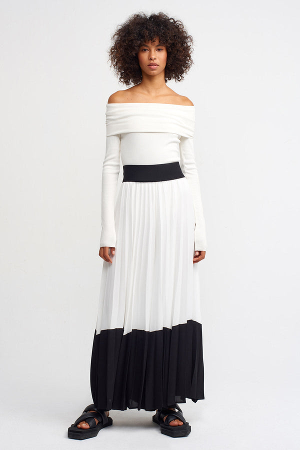 NU Color Block Pleated Trouser Black/Off White