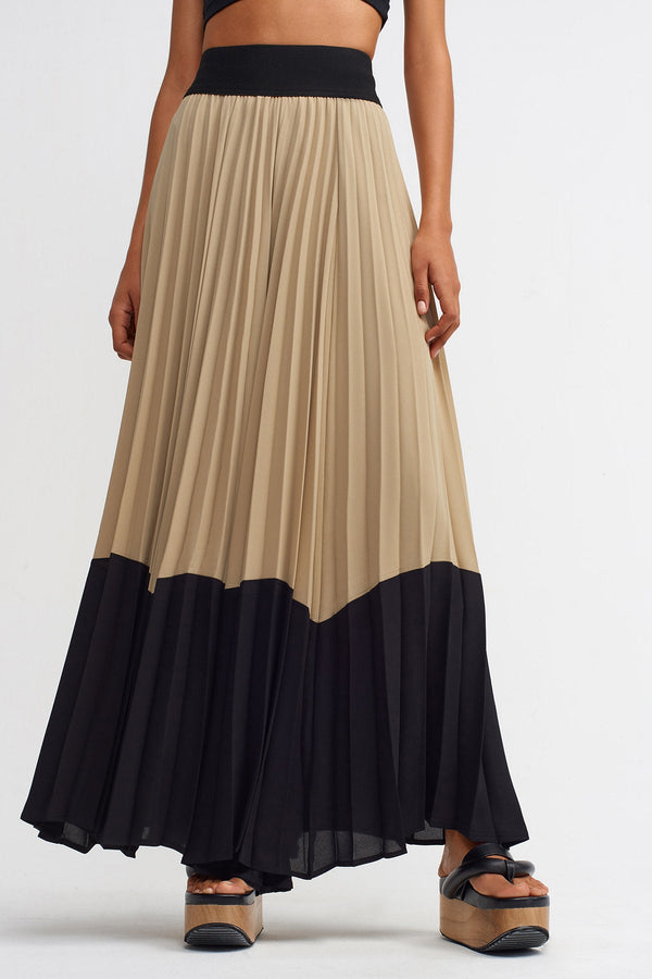 NU Color Block Pleated Trouser Beige