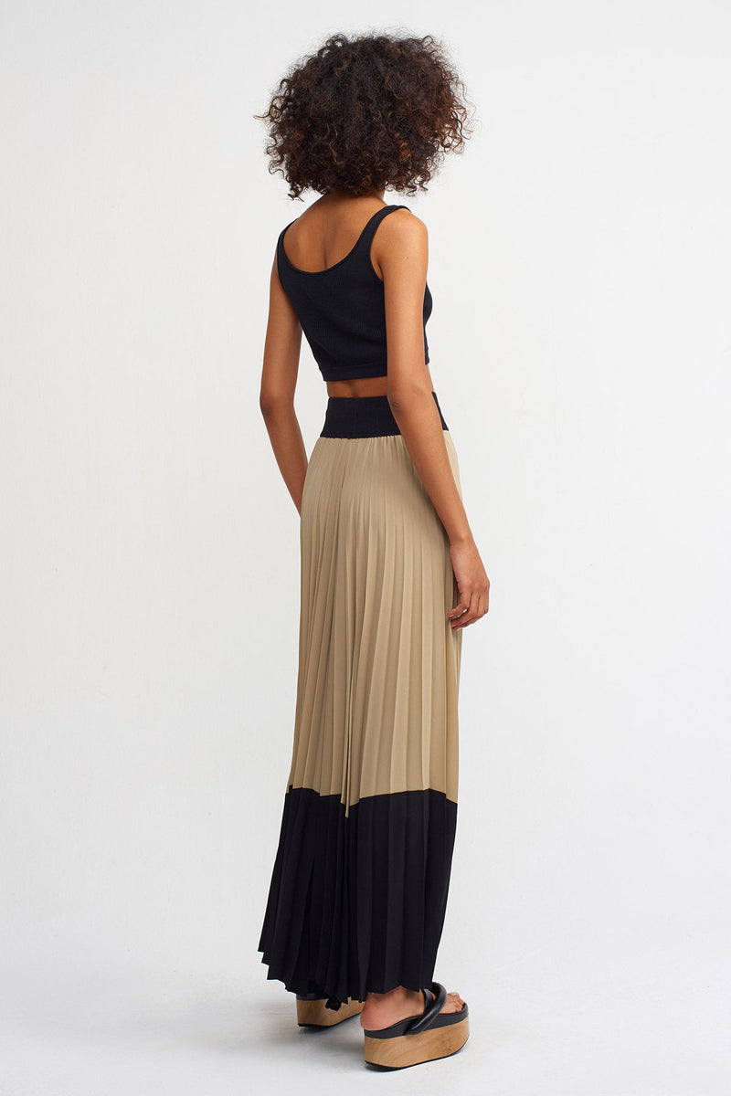 NU Color Block Pleated Trouser Beige