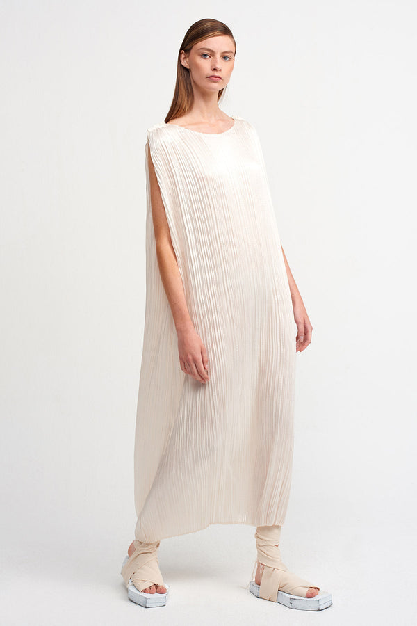 NU Sleeveless Pleated Dress Natural
