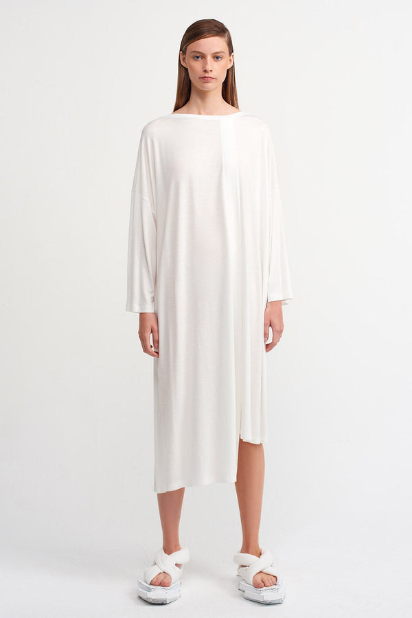 NU Asymmetrical Midi Dress Off White
