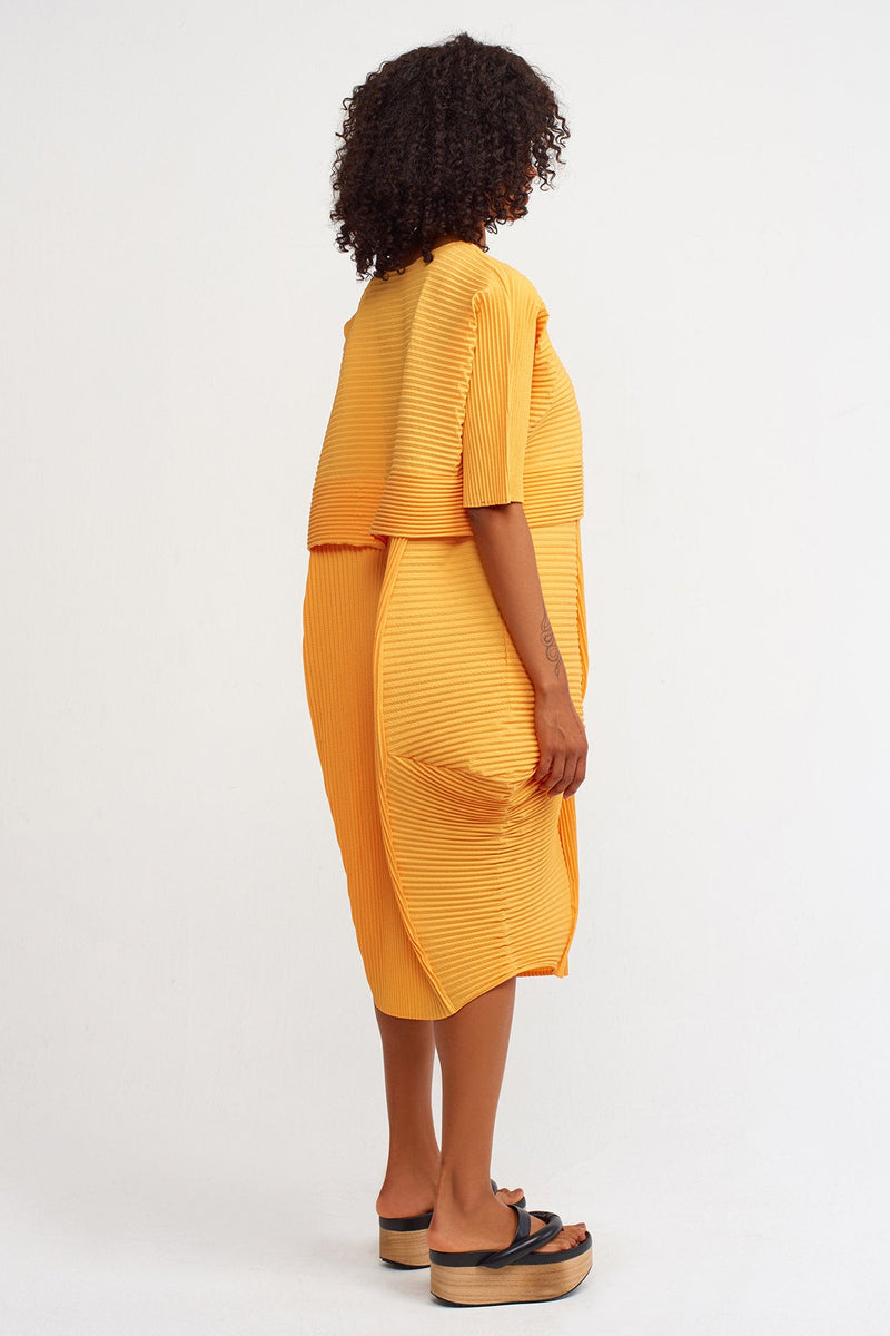 NU Egg-Shaped Pleated Dress Saffron