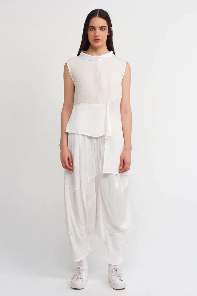 NU Solid Sleeveless Asymmetrical Blouse Off White