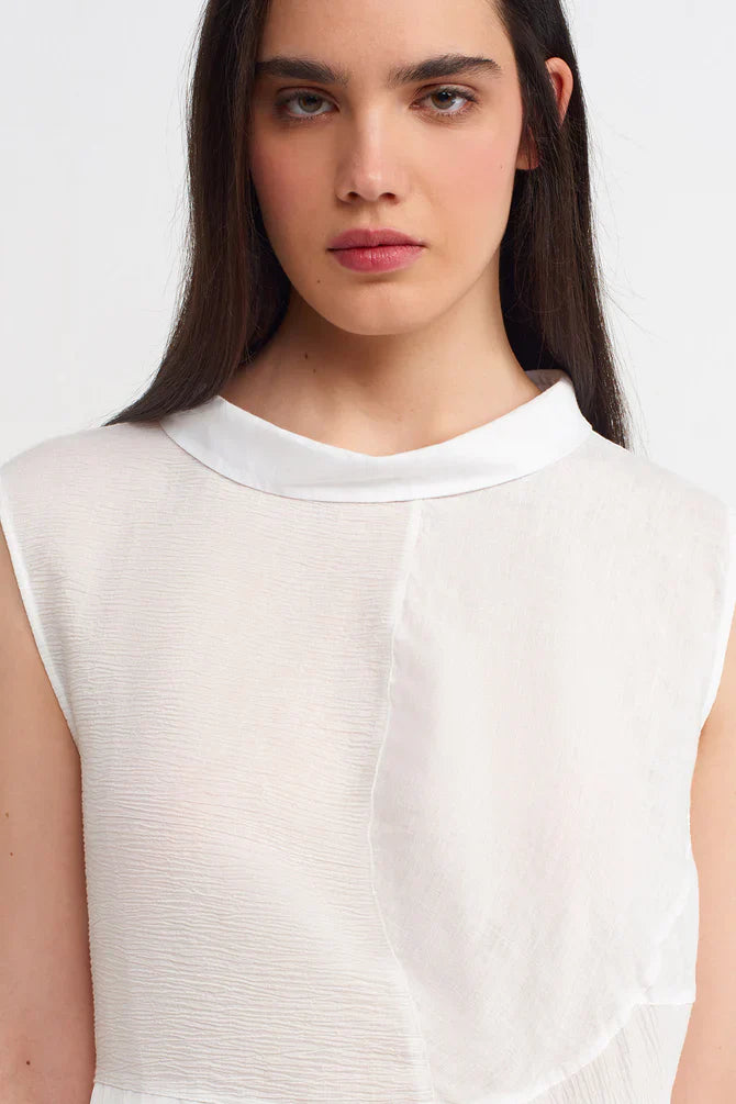 NU Solid Sleeveless Asymmetrical Blouse Off White
