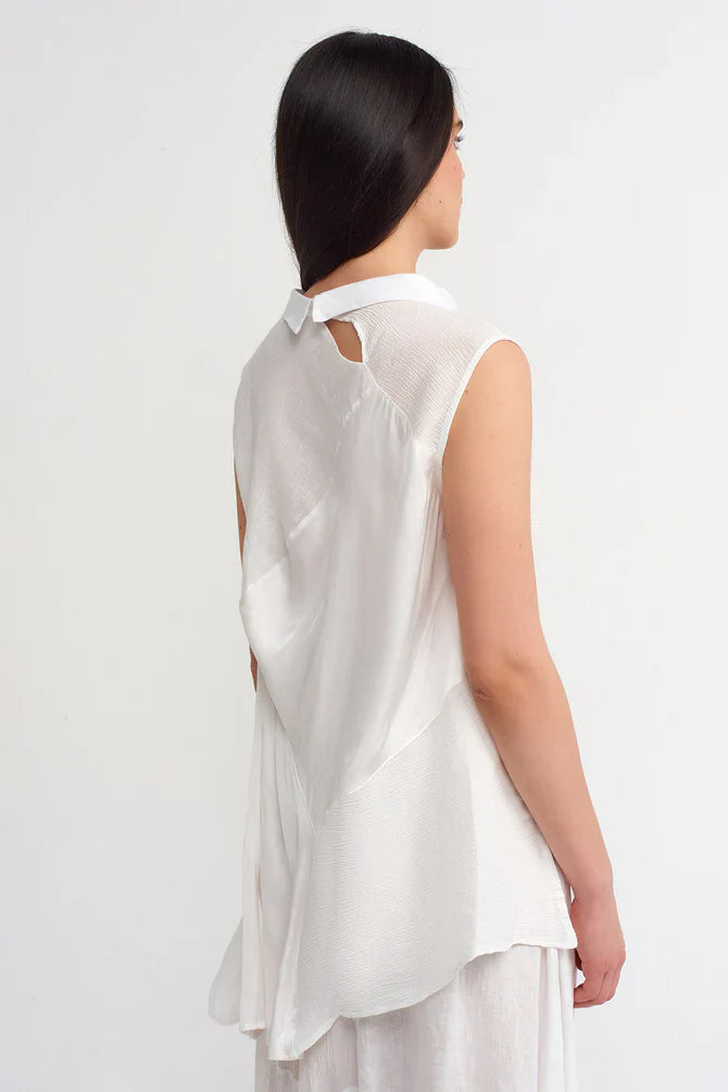 NU Solid Sleeveless Asymmetrical Blouse Off White