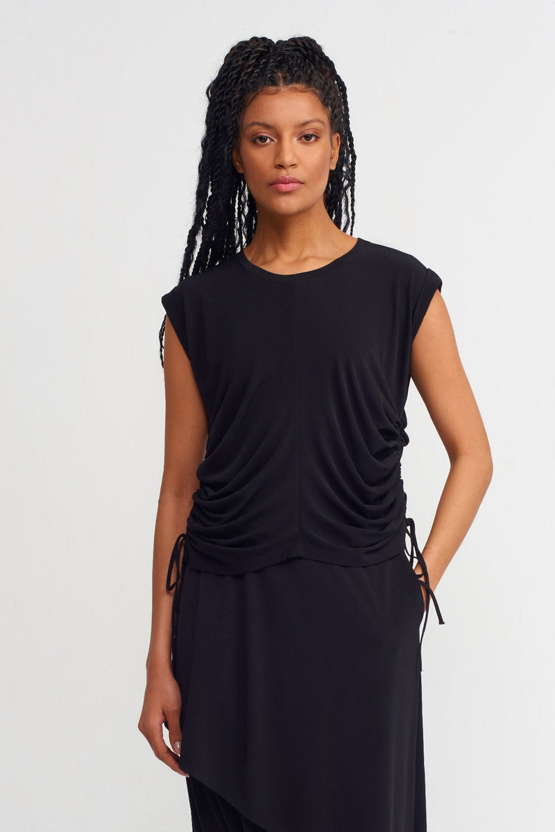 NU Sleeveless Shirred Detail Blouse Black