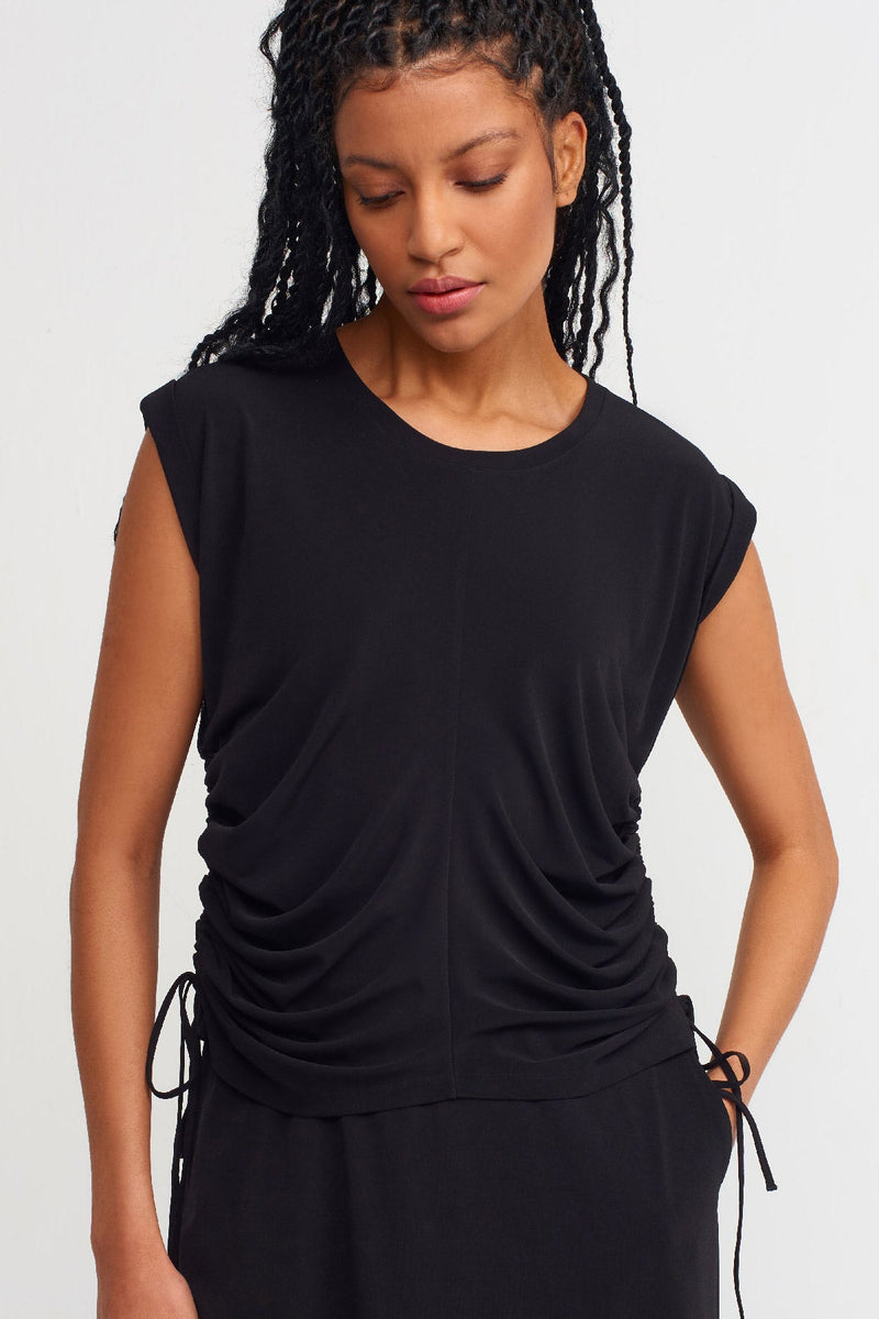 NU Sleeveless Shirred Detail Blouse Black