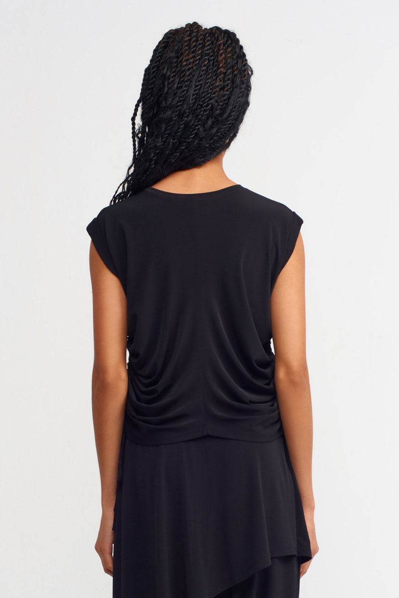 NU Sleeveless Shirred Detail Blouse Black