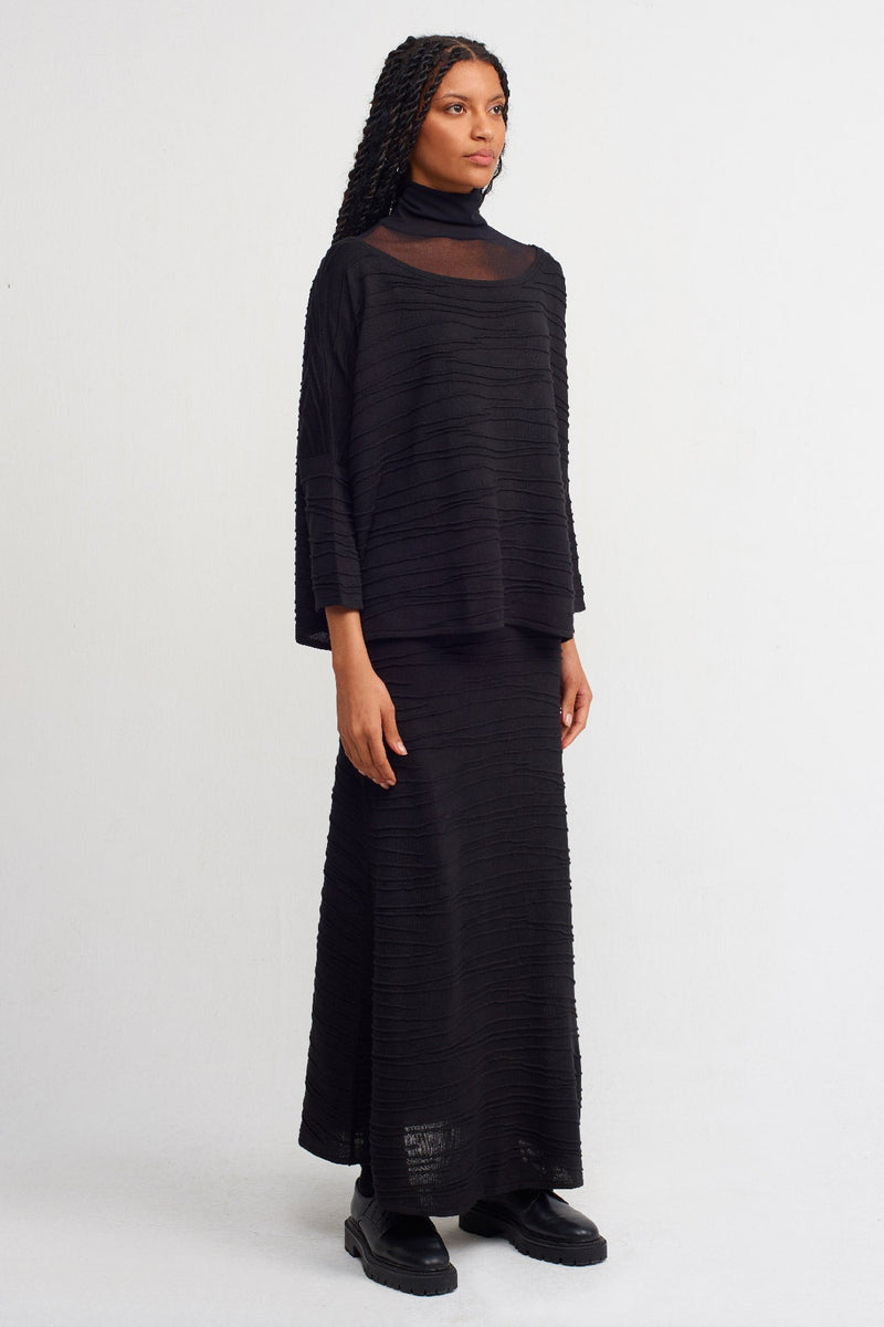 NU Solid Knitted Blouse Black