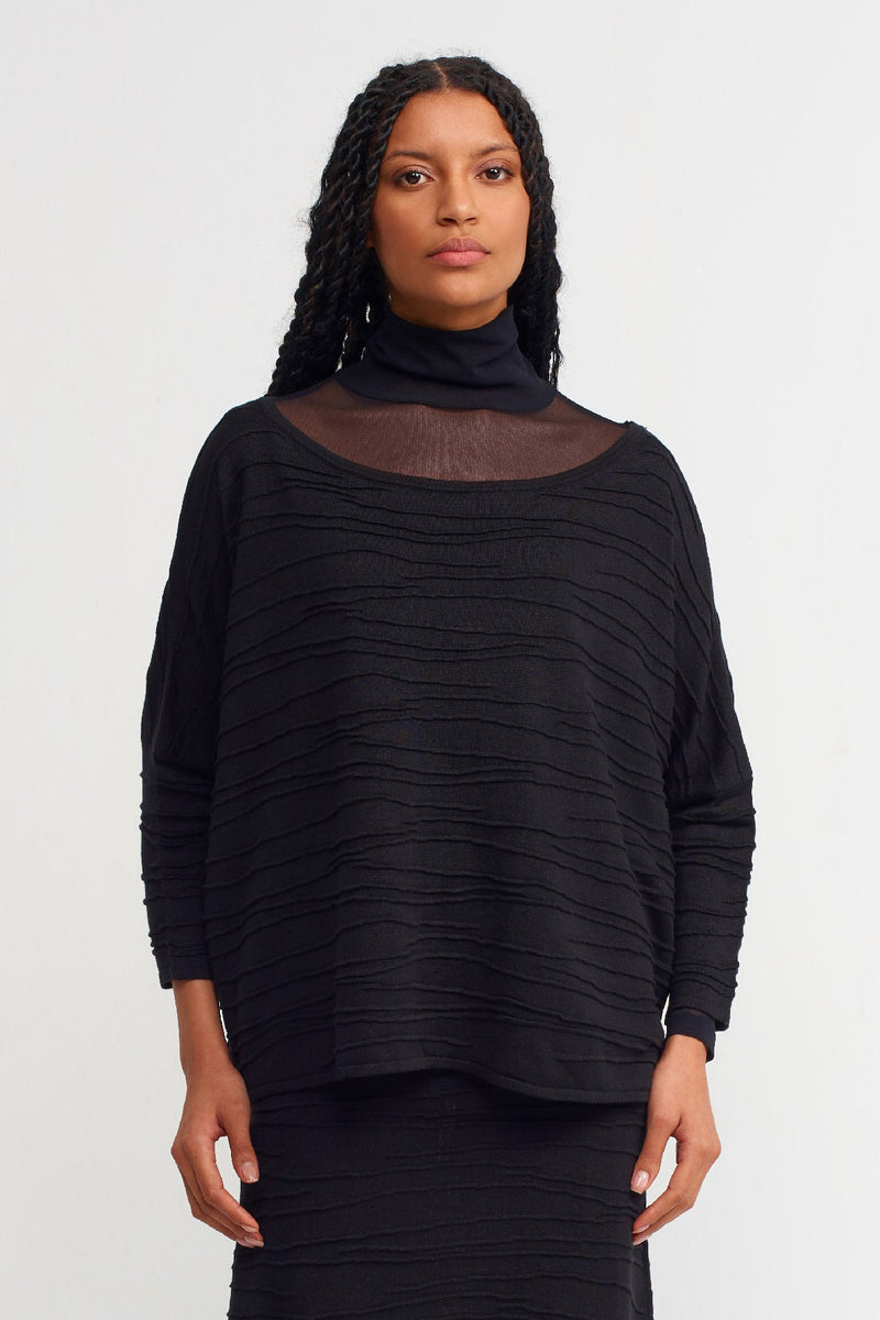 NU Solid Knitted Blouse Black