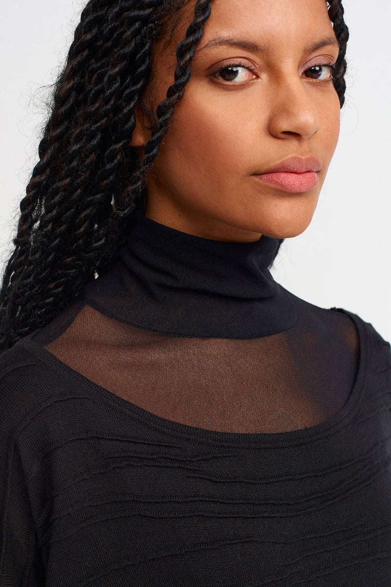 NU Solid Knitted Blouse Black