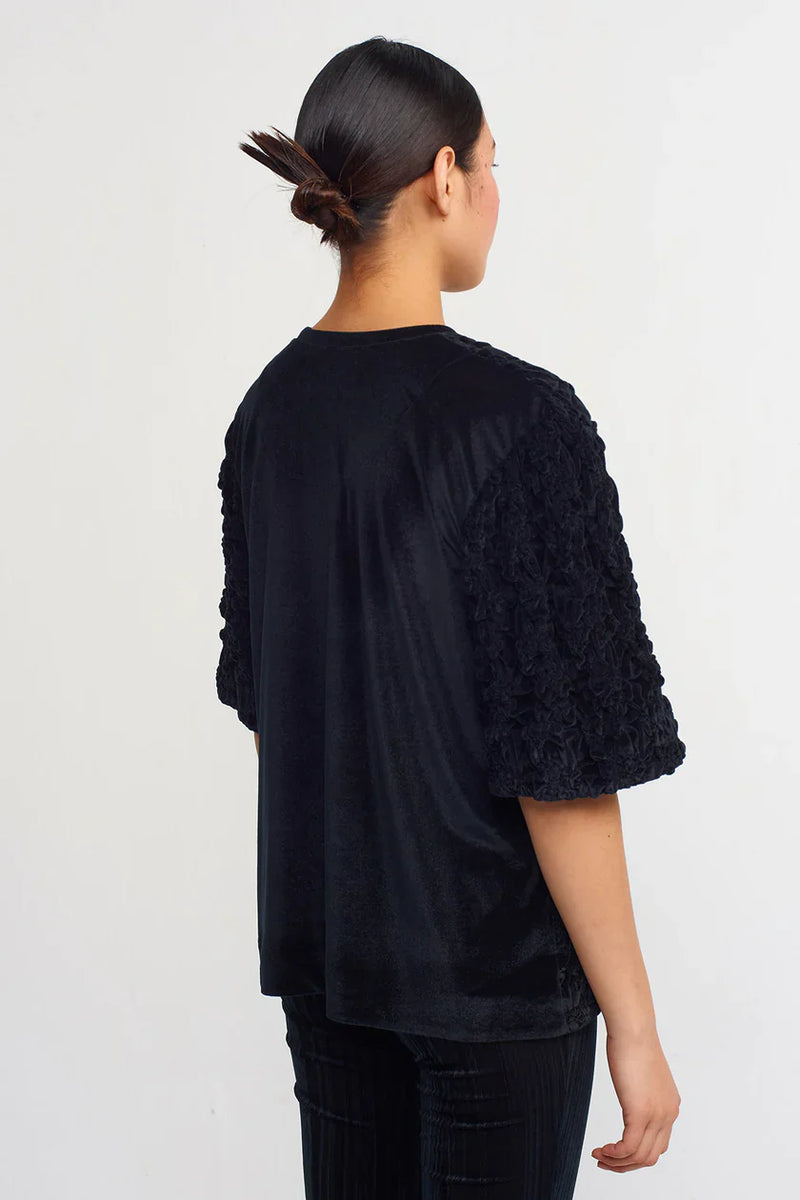 NU Velvet Shirred Detail T-Shirt Black