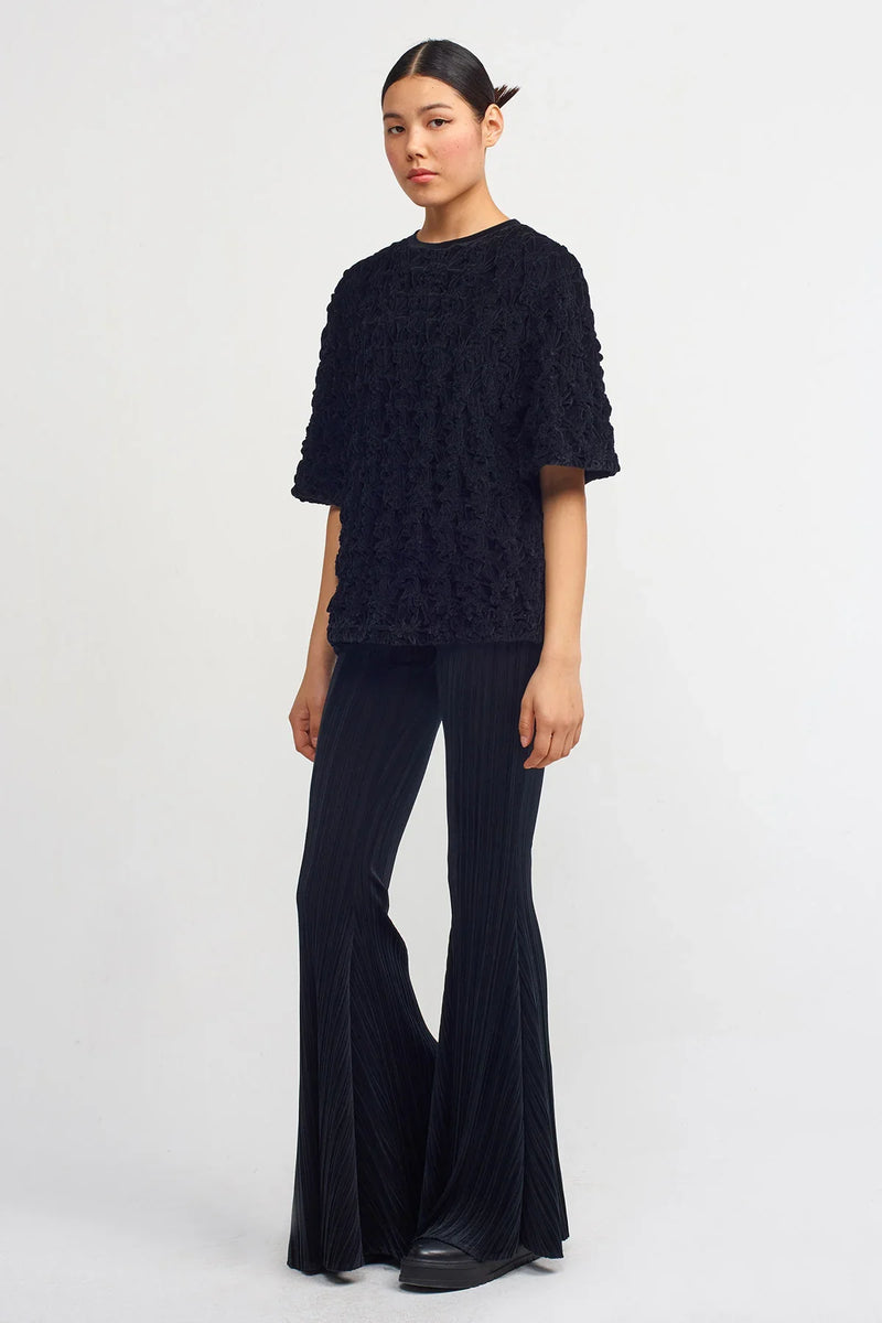 NU Velvet Shirred Detail T-Shirt Black