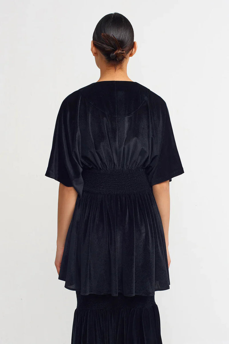 NU Waist Accentuated Velvet Blouse Black