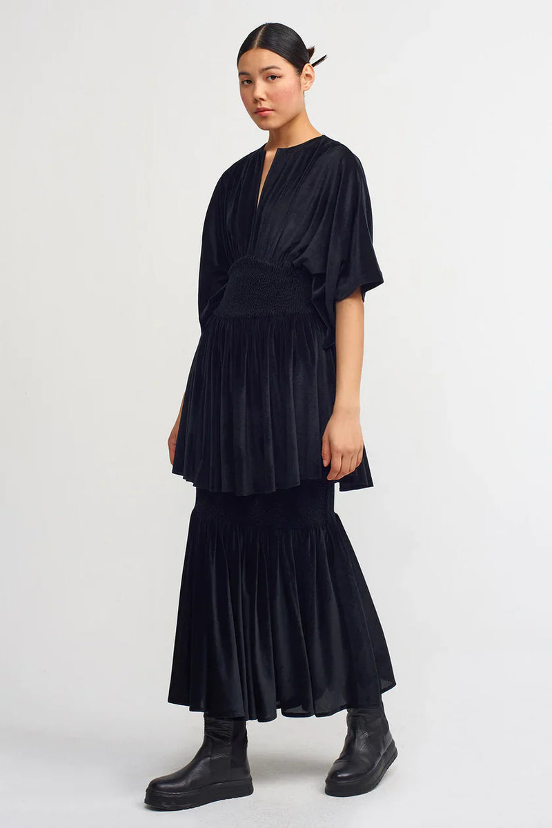 NU Waist Accentuated Velvet Blouse Black