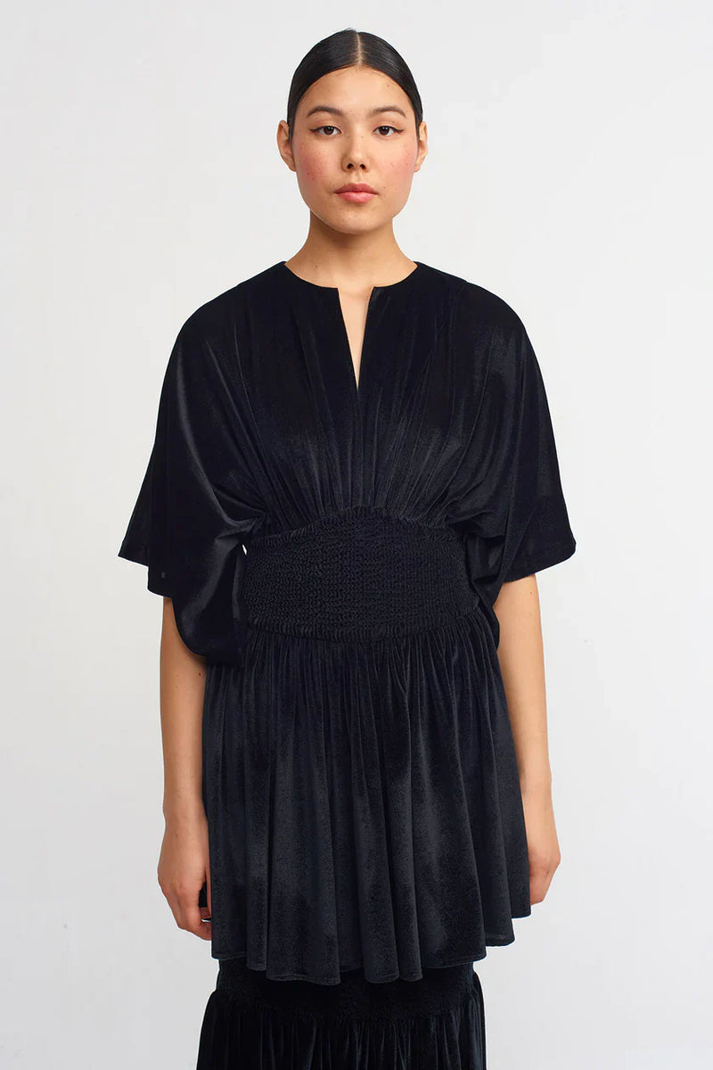 NU Waist Accentuated Velvet Blouse Black