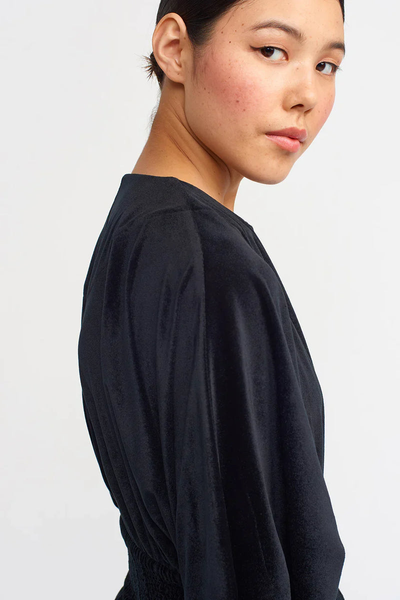 NU Waist Accentuated Velvet Blouse Black