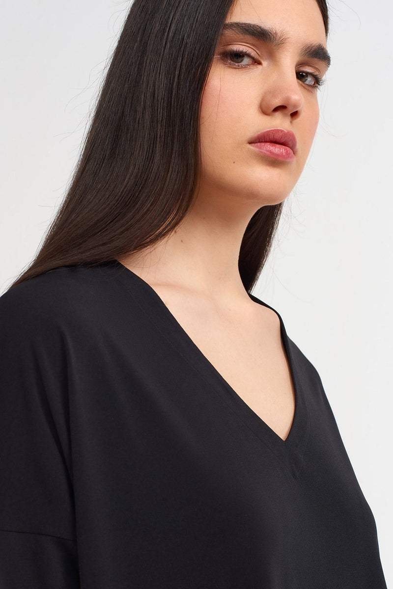 NU V-Neck Solid Blouse Black