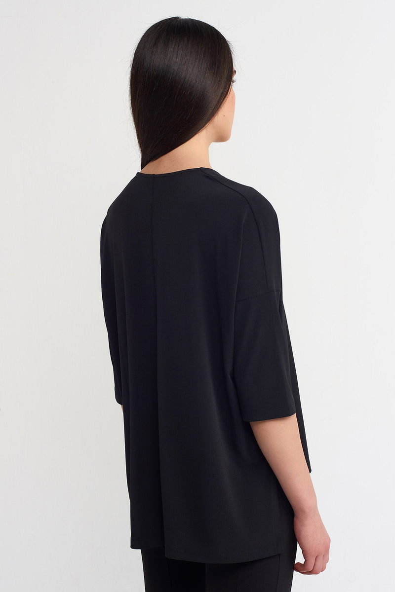 NU V-Neck Solid Blouse Black