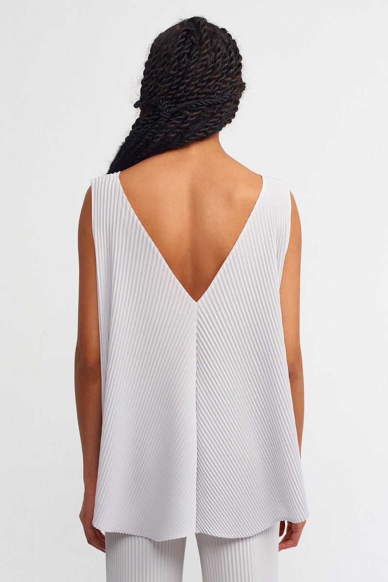 NU Solid V-Neck Ribbed Blouse Ice