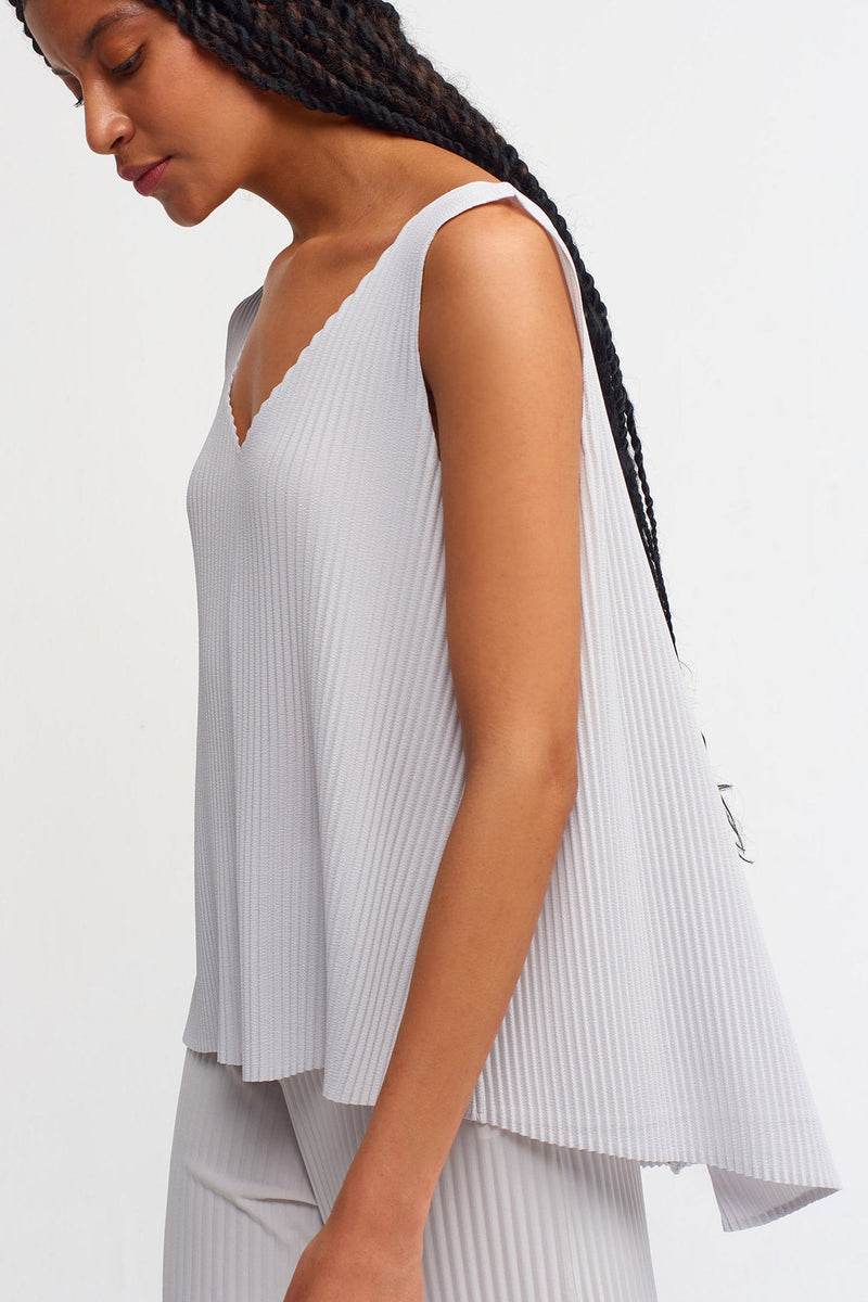 NU Solid V-Neck Ribbed Blouse Ice