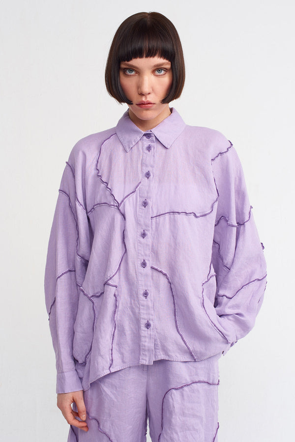 NU Stitched Detail Linen Shirt Purple