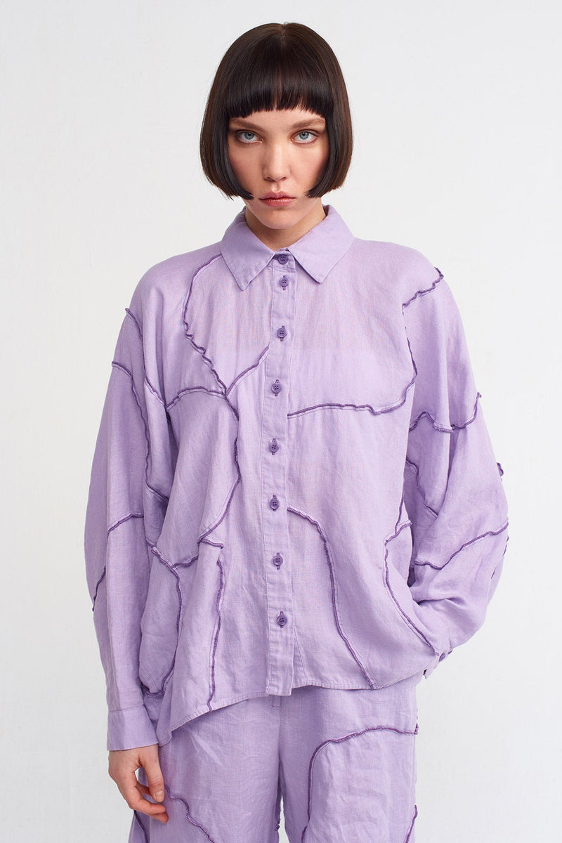 NU Stitched Detail Linen Shirt Purple